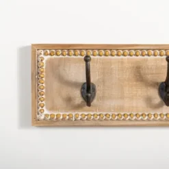 Hooks-Kirkland's Home Beaded Wood Plaque Metal Wall Hooks