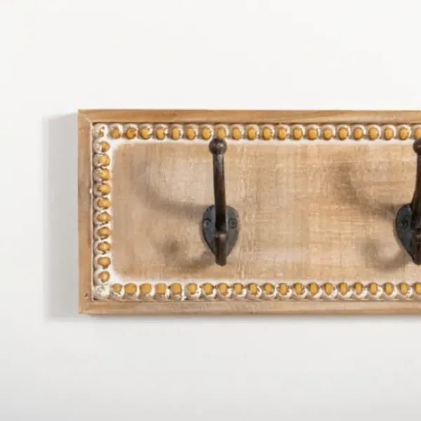 Hooks-Kirkland's Home Beaded Wood Plaque Metal Wall Hooks