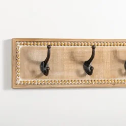 Hooks-Kirkland's Home Beaded Wood Plaque Metal Wall Hooks
