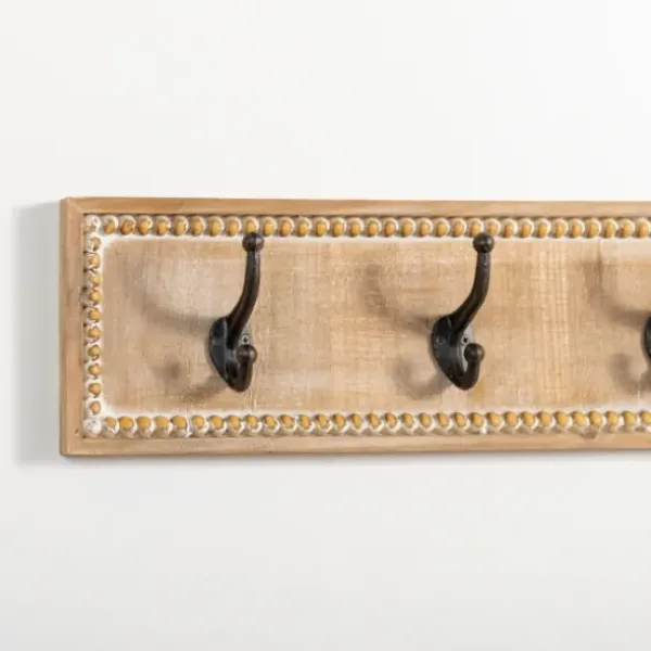Hooks-Kirkland's Home Beaded Wood Plaque Metal Wall Hooks