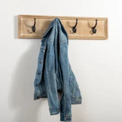 Hooks-Kirkland's Home Beaded Wood Plaque Metal Wall Hooks
