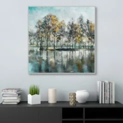 Framed Art-Kirkland's Home Beckoning Tree Grove Framed Canvas Art White/Gray/Yellow