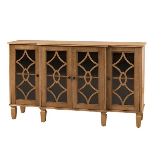 Cabinets & Sideboards-Kirkland's Home Becky Acorn Wood 4-Door Sideboard Brown