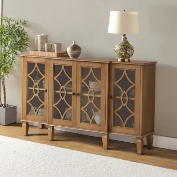 Cabinets & Sideboards-Kirkland's Home Becky Acorn Wood 4-Door Sideboard Brown