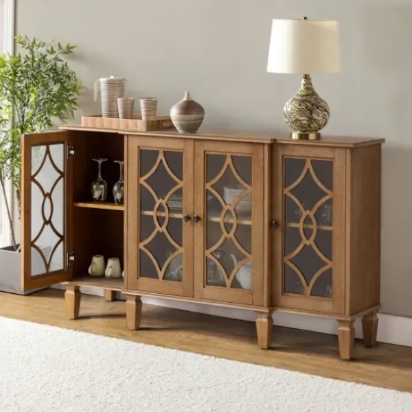 Cabinets & Sideboards-Kirkland's Home Becky Acorn Wood 4-Door Sideboard Brown