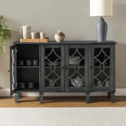 Cabinets & Sideboards-Kirkland's Home Becky Wood 4-Door Sideboard Gray