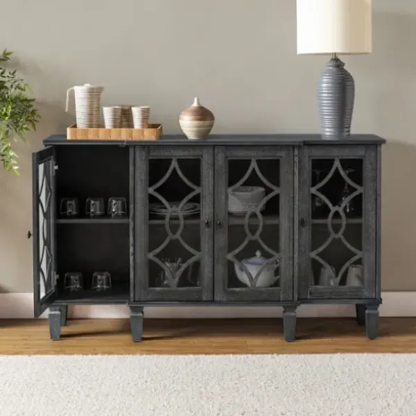Cabinets & Sideboards-Kirkland's Home Becky Wood 4-Door Sideboard Gray