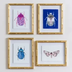 Framed Art-Kirkland's Home Beetles & Butterflies Framed Art Prints, Set Of 4 Pink/Blue/White