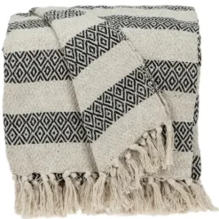 Blankets & Throws-Kirkland's Home Beige And Black Diamond Stripe Throw Black/Tan