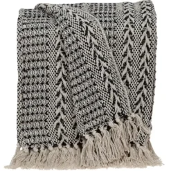 Blankets & Throws-Kirkland's Home Beige And Black Patterned Throw Black/Tan