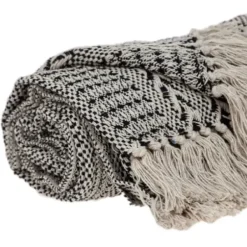 Blankets & Throws-Kirkland's Home Beige And Black Patterned Throw Black/Tan