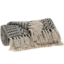 Blankets & Throws-Kirkland's Home Beige And Black Patterned Throw Black/Tan