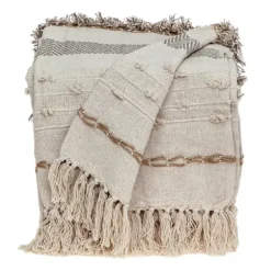 Blankets & Throws-Kirkland's Home Beige And Cream Eclectic Woven Throw With Tassels Ivory/Tan