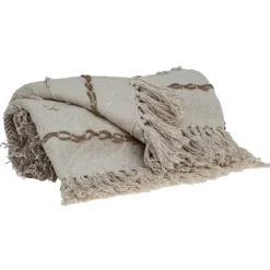 Blankets & Throws-Kirkland's Home Beige And Cream Eclectic Woven Throw With Tassels Ivory/Tan