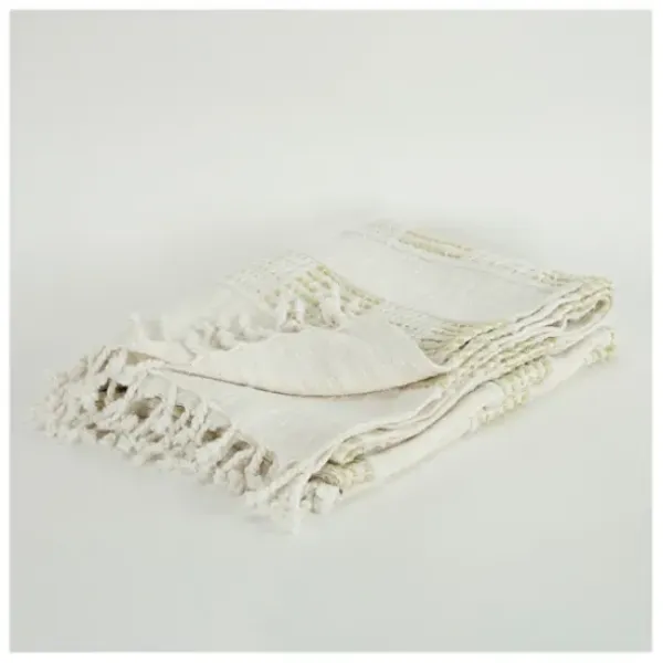Blankets & Throws-Kirkland's Home Beige And Ivory Woven Stripe Throw Tan/Ivory