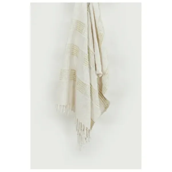 Blankets & Throws-Kirkland's Home Beige And Ivory Woven Stripe Throw Tan/Ivory