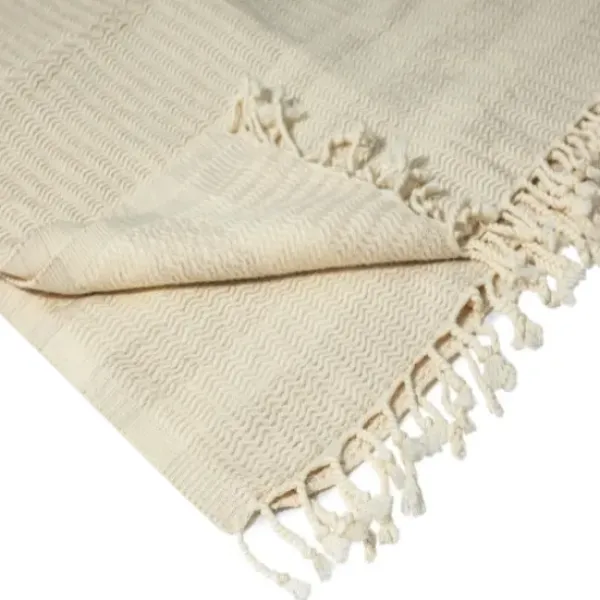 Blankets & Throws-Kirkland's Home Beige And White Stripes Cotton Throw Tan