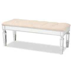 Benches & Ottomans-Kirkland's Home Beige Button Tufted Bench With Mirrored Base Tan