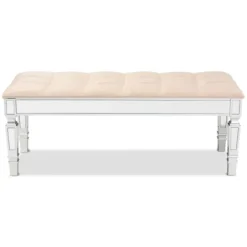 Benches & Ottomans-Kirkland's Home Beige Button Tufted Bench With Mirrored Base Tan