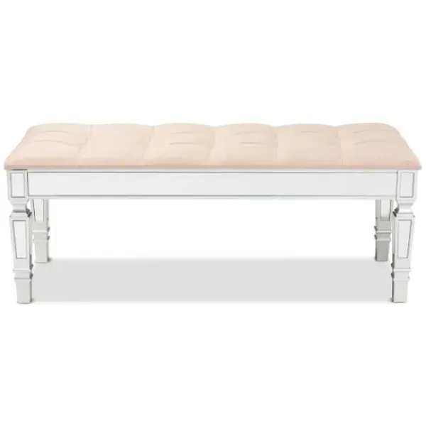 Benches & Ottomans-Kirkland's Home Beige Button Tufted Bench With Mirrored Base Tan