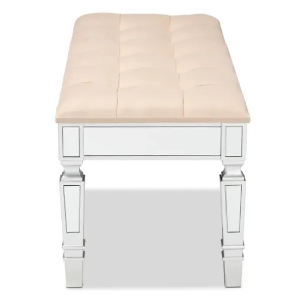 Benches & Ottomans-Kirkland's Home Beige Button Tufted Bench With Mirrored Base Tan