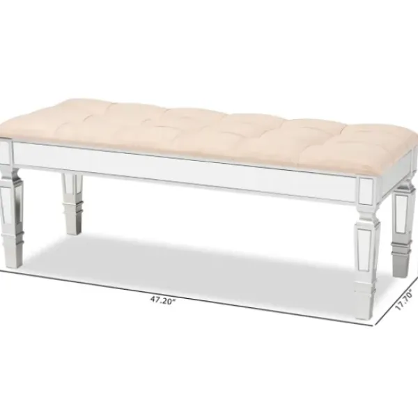 Benches & Ottomans-Kirkland's Home Beige Button Tufted Bench With Mirrored Base Tan