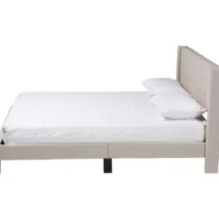 Beds & Headboards-Kirkland's Home Beige Button Tufted Headboard Full Platform Bed Tan