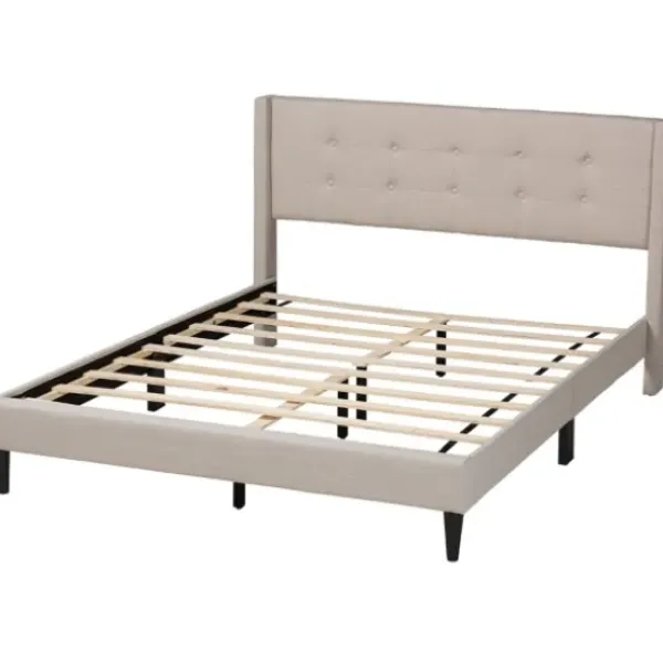 Beds & Headboards-Kirkland's Home Beige Button Tufted Headboard Full Platform Bed Tan