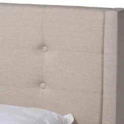 Beds & Headboards-Kirkland's Home Beige Button Tufted Headboard Full Platform Bed Tan