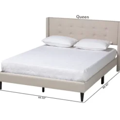 Beds & Headboards-Kirkland's Home Beige Button Tufted Headboard Full Platform Bed Tan