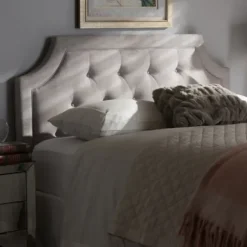 Beds & Headboards-Kirkland's Home Beige Button Tufted Scalloped Queen Headboard Ivory