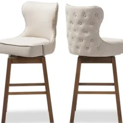 Bar Stools & Counter Height Stools-Kirkland's Home Beige Button Tufted Swivel Bar Stools, Set Of 2 Ivory