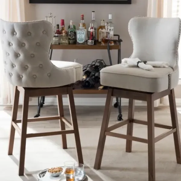 Bar Stools & Counter Height Stools-Kirkland's Home Beige Button Tufted Swivel Bar Stools, Set Of 2 Ivory