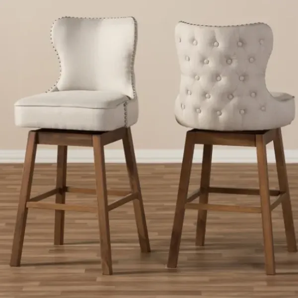 Bar Stools & Counter Height Stools-Kirkland's Home Beige Button Tufted Swivel Bar Stools, Set Of 2 Ivory