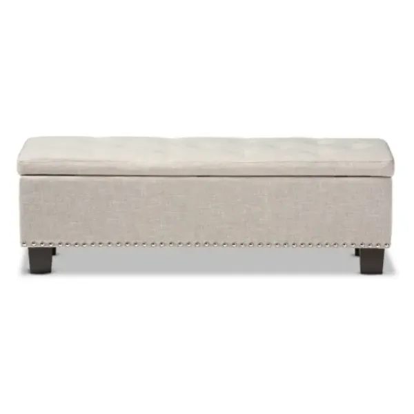 Benches & Ottomans-Kirkland's Home Beige Button-Tufted Upholstered Storage Bench Tan