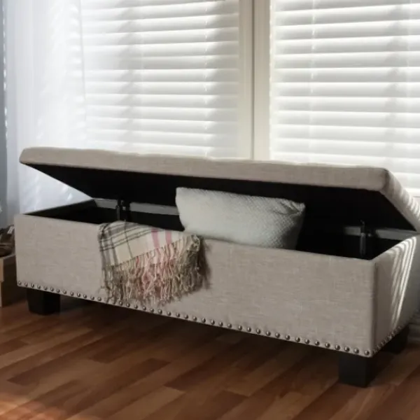 Benches & Ottomans-Kirkland's Home Beige Button-Tufted Upholstered Storage Bench Tan