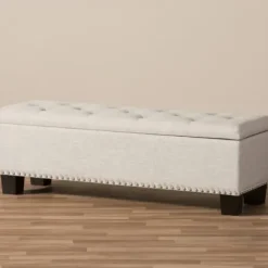Benches & Ottomans-Kirkland's Home Beige Button-Tufted Upholstered Storage Bench Tan