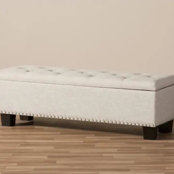 Benches & Ottomans-Kirkland's Home Beige Button-Tufted Upholstered Storage Bench Tan
