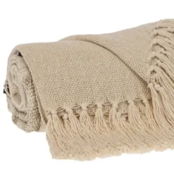 Blankets & Throws-Kirkland's Home Beige Chunky Stitch Cotton Throw Tan