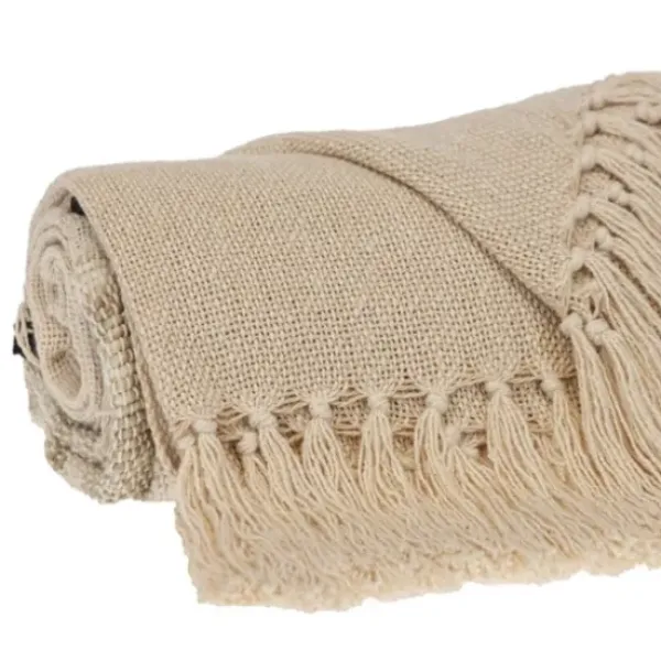 Blankets & Throws-Kirkland's Home Beige Chunky Stitch Cotton Throw Tan