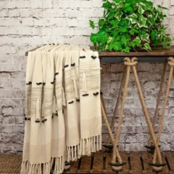 Blankets & Throws-Kirkland's Home Beige Chunky Stitch Cotton Throw Tan