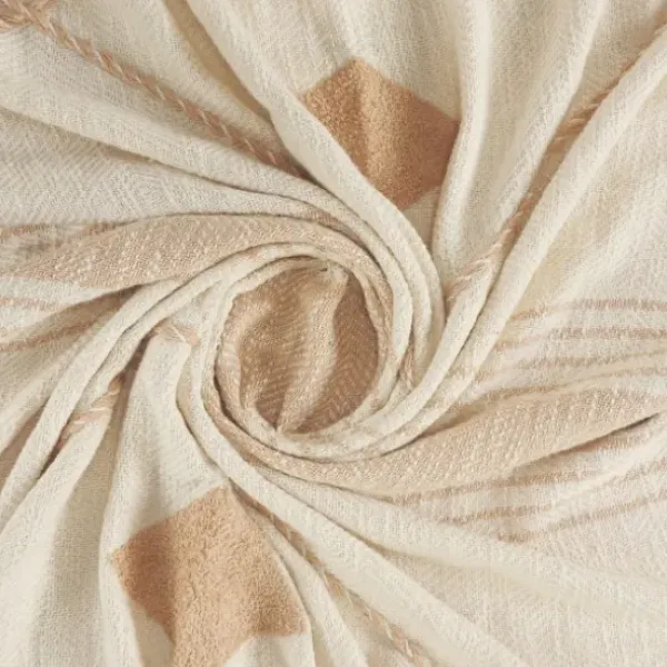 Blankets & Throws-Kirkland's Home Beige Cotton Diamond Geometric Fringe Throw Tan