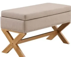 Benches & Ottomans-Kirkland's Home Beige Crossed Storage Ottoman Tan