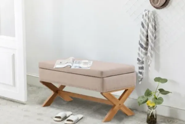 Benches & Ottomans-Kirkland's Home Beige Crossed Storage Ottoman Tan