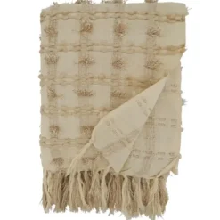 Blankets & Throws-Kirkland's Home Beige Dotted Fringe Throw Blanket Tan