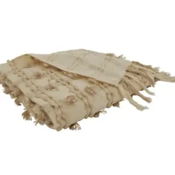 Blankets & Throws-Kirkland's Home Beige Dotted Fringe Throw Blanket Tan
