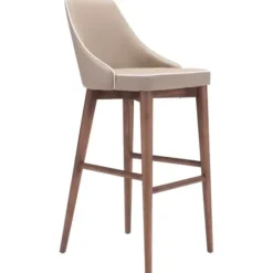 Bar Stools & Counter Height Stools-Kirkland's Home Beige Faux Leather And White Trim Bar Stool Tan