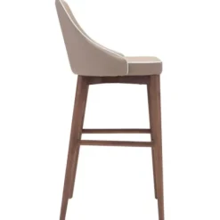 Bar Stools & Counter Height Stools-Kirkland's Home Beige Faux Leather And White Trim Bar Stool Tan