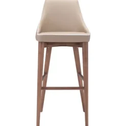 Bar Stools & Counter Height Stools-Kirkland's Home Beige Faux Leather And White Trim Bar Stool Tan