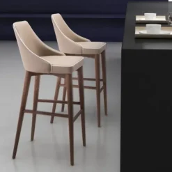Bar Stools & Counter Height Stools-Kirkland's Home Beige Faux Leather And White Trim Bar Stool Tan